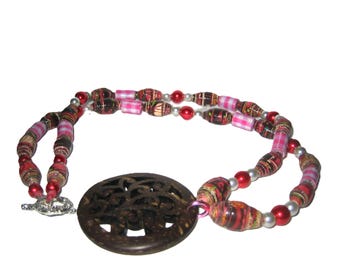 Paper Bead Necklace with Pendant