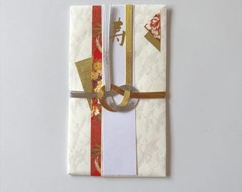 Japanese Celebration Envelope | White Crane Washi Paper, Gold Mizuhiki Knots