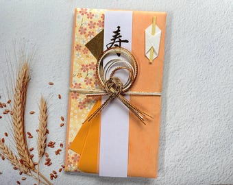 Japanese Celebration Money Envelope Mizuhiki Shugi Bukuro Washi Gift Envelope Gold Orange
