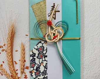 Japanese Celebration Envelope – Turquoise Mizuhiki Shugi-Bukuro with Gold Detail