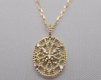 10K Yellow Gold and Diamond Lacy Millgrain Pendant