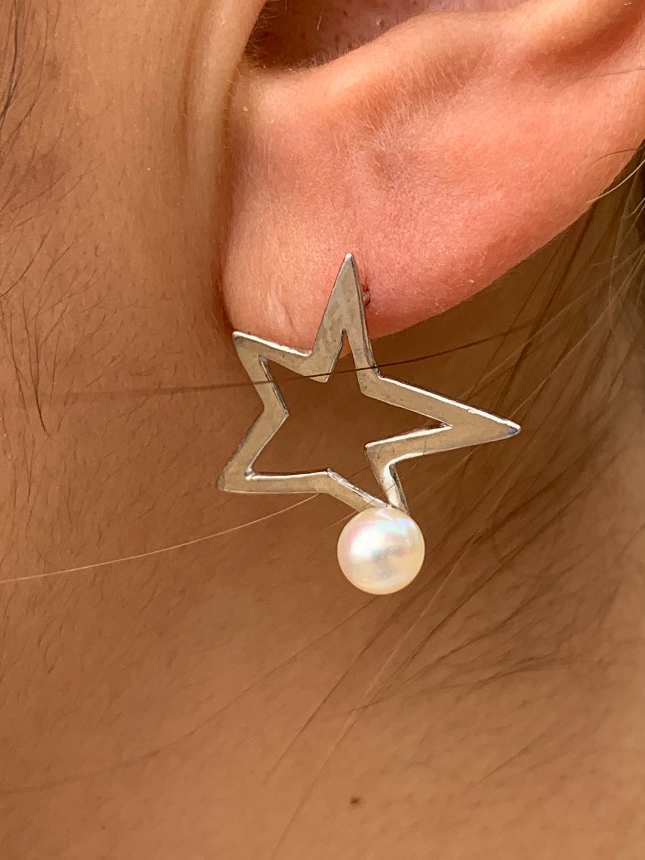 Pearl Silver Star Earrings - Etsy