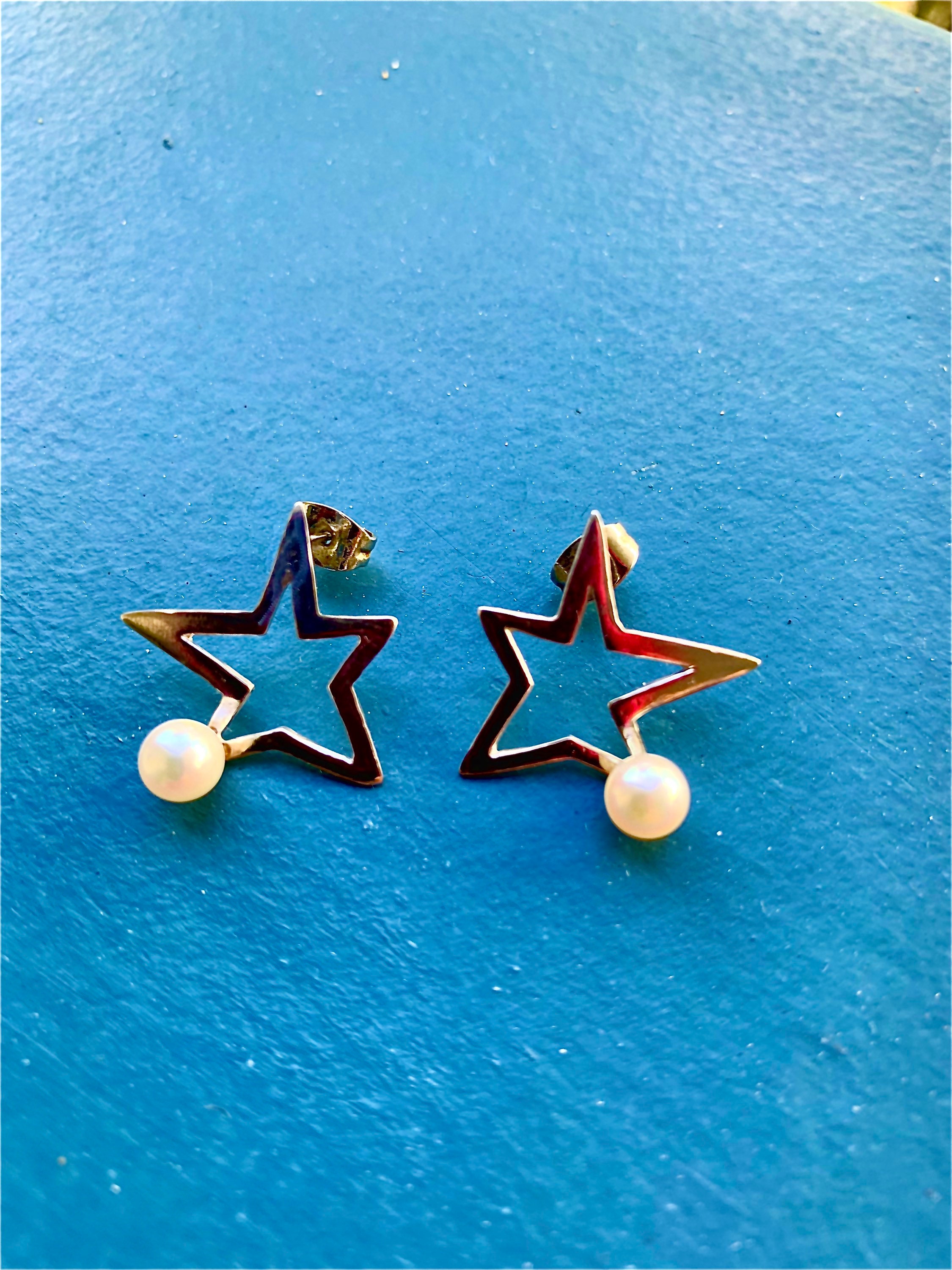 Pearl Silver Star Earrings - Etsy