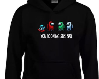 Among Us You Looking Sus Bro Kids Hoodie Gaming Gamer Hooded Sweatshirt