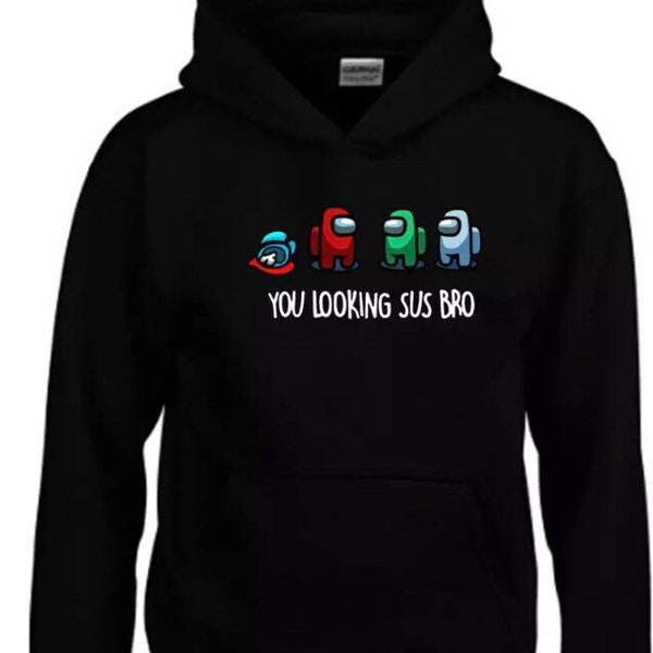 Among Us You Looking Sus Bro Kids Hoodie Gaming Gamer Hooded Sweatshirt