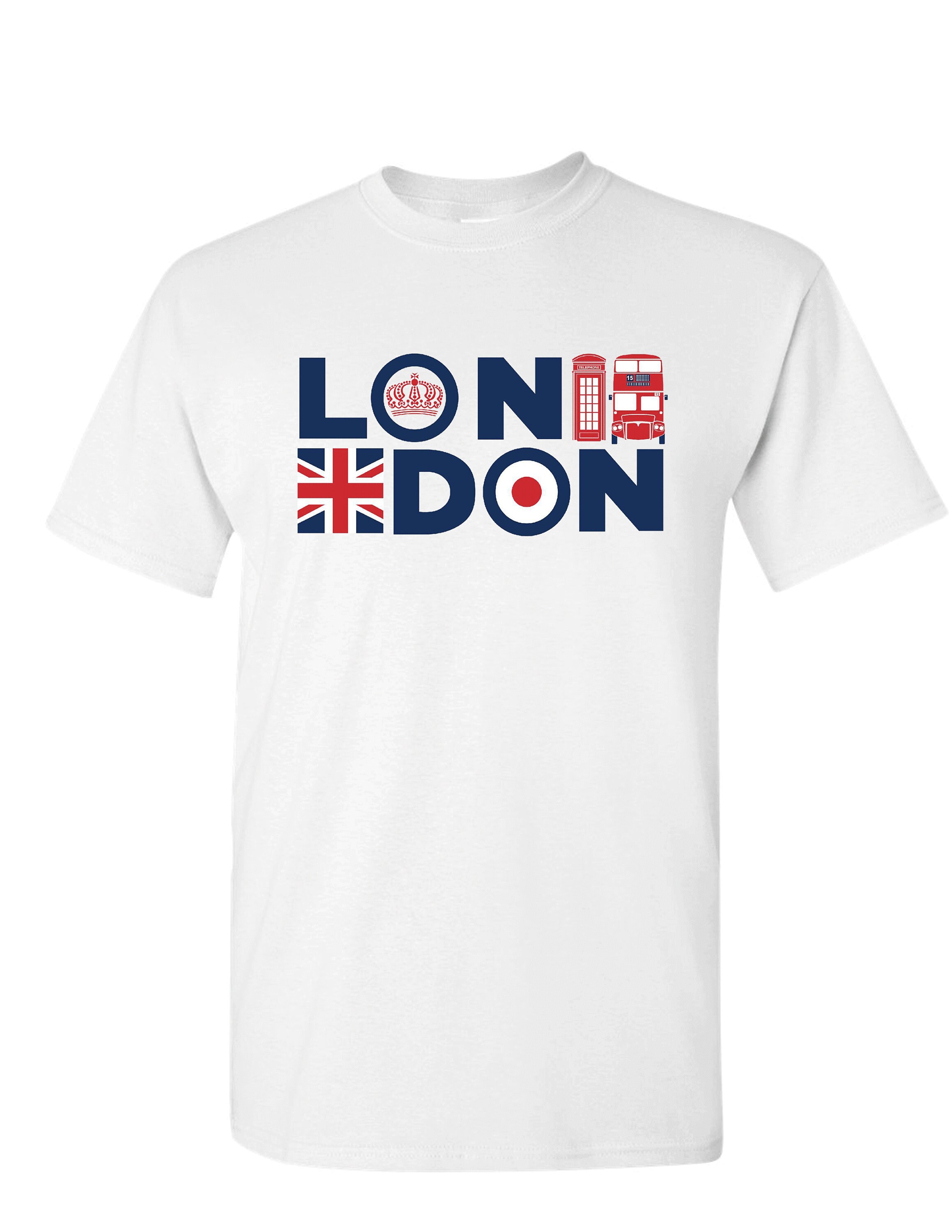 London England T Shirt Union Jack Telephone and Bus Printed - Denmark