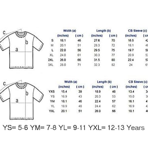 Size chart t-shirts