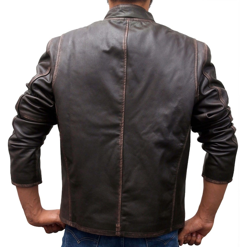 Contraband Mark Wahlbergs Mens Slim Fit Brown Distressed Cow Hide Leather Jacket