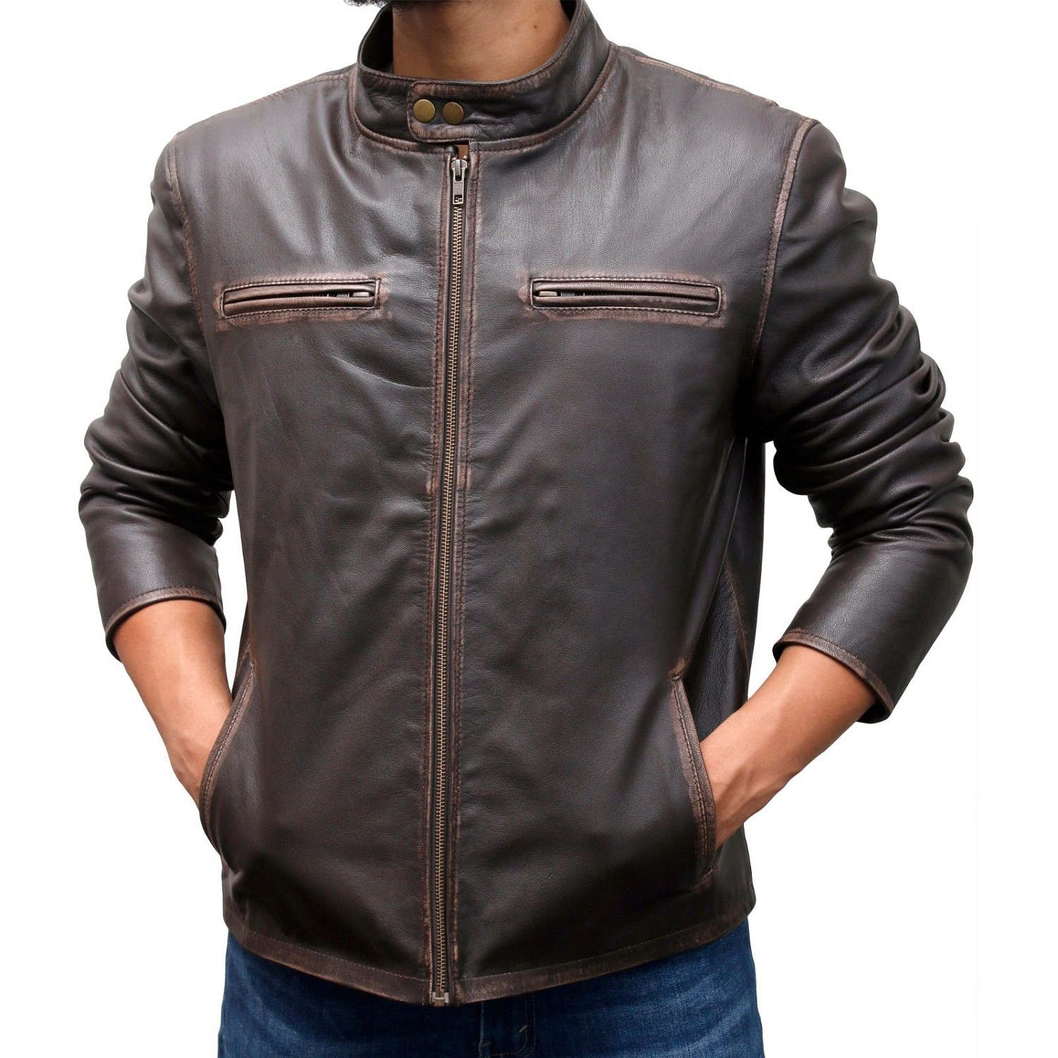 Image of Mark Wahlberg Daddys Contraband Slim Fit Dark Brown Men's Real Cow Hide Leather Jacket
