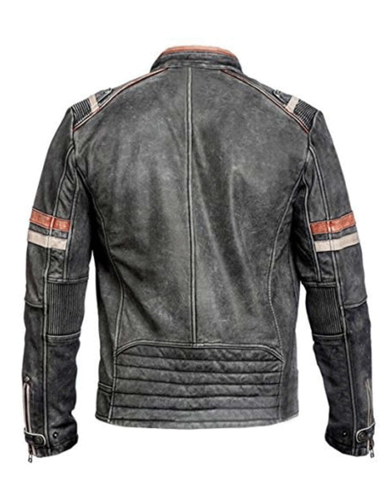 Men Vintage Biker Retro Motorcycle Cafe Racer Moto Distressed Leather Jacket