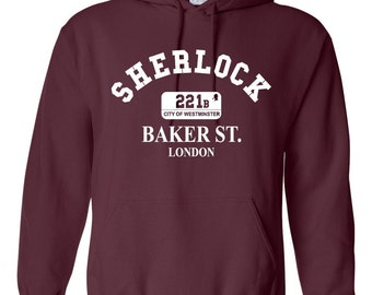 Funny Inspired Sherlock Holmes "221b BAKER ST. LONDON" Unisex Hooded Sweatshirt