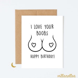 Ich liebe deine Brüste, Freche Geburtstagskarte für Frau, Lustige Geburtstagskarte für Sie, Schmutzige Geburtstagskarte für Freundin, Boobs Geburtstagskarte