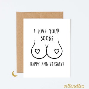 Ich liebe deine Brüste, freche Jubiläumskarte für Frau, lustige Jubiläumskarte für sie, schmutzige Jubiläumskarte für Freundin, Boob Card