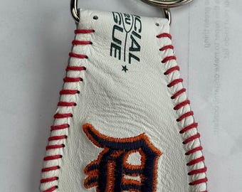 Detroit Custom Leather Baseball Keychain