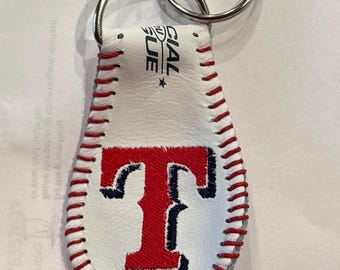 Texas Rangers Leather Baseball Keychain