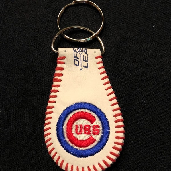 Chicago Cubs Leather Baseball Keychain