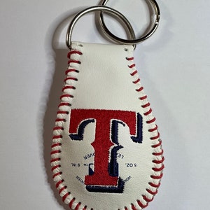 Texas Rangers Leather Baseball Keychain