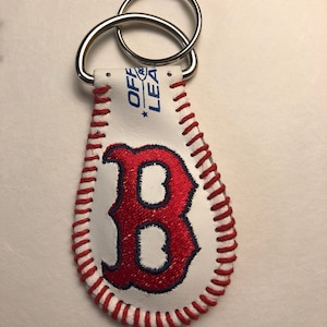 Boston Red Sox Leather Baseball Keychain