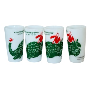 Vintage Hazel Atlas ANKYLOSAURUS (Always on Wednesday) Tumblers Mother Bay State Oil - Sinclair Oil