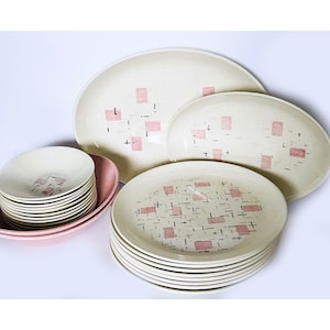 Midcentury Vernon Ware Poppytrail Metlox Geometric Atomic Tickled Pink Dinnerware Plates Bowls Platters - Mixed Pieces