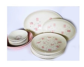 Midcentury Vernon Ware Poppytrail Metlox Geometric Atomic Tickled Pink Dinnerware Plates Bowls Platters - Mixed Pieces