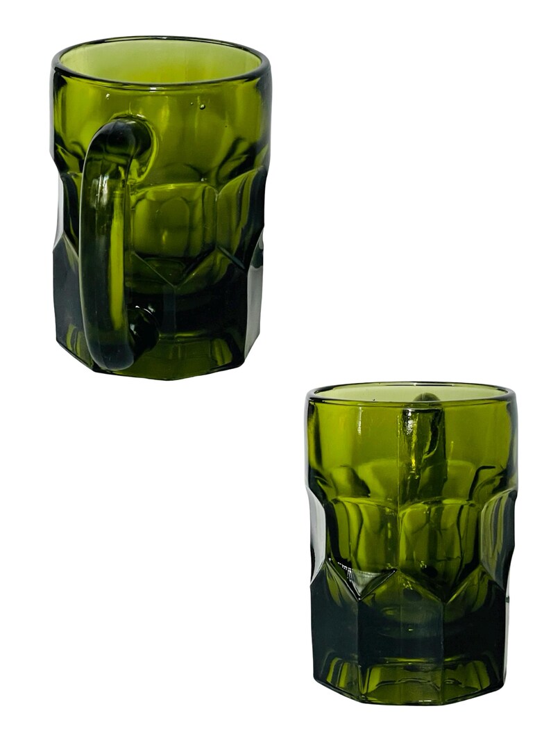 Midcentury Anchor Hocking Georgian Green Glass Mugs - Set of 6 bild 5