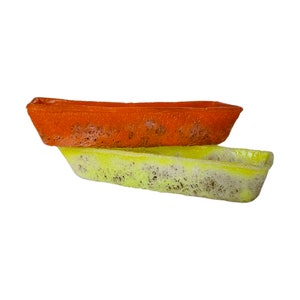 Vintage Planter Spaghetti String Spun Plastic Orange Yellow - Made in Canada