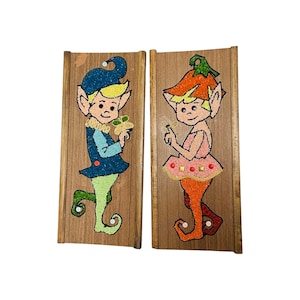 MidCentury Modern Pixie Elf Pebble Gravel/Rock Art - Pair