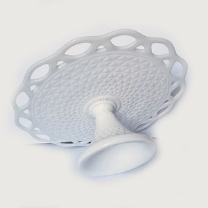 Imperial Glass Vintage Milk Glass Cake Stand Quilted Diamond with Lattice/Lace Edge