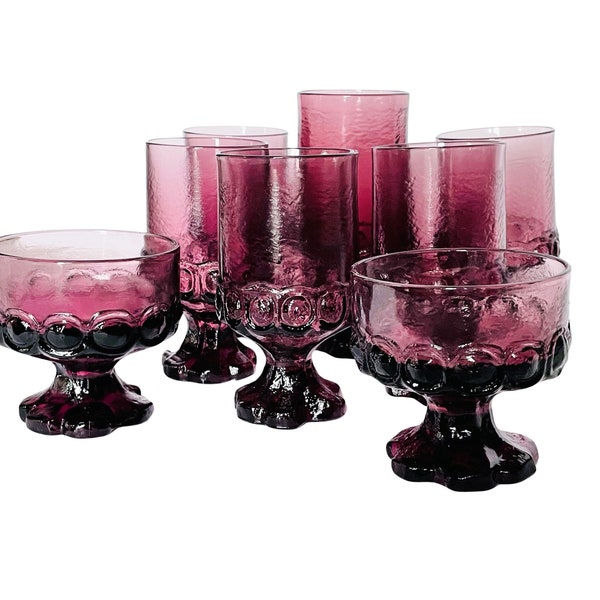 Vintage Tiffin Franciscan Madeira Amethyst Purple Plum Stemmed Tumblers Goblets 6.8" and 5.5" and Compote - Various Pieces