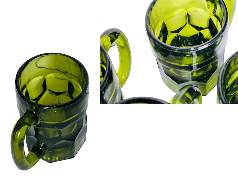 Midcentury Anchor Hocking Georgian Green Glass Mugs - Set of 6 bild 7
