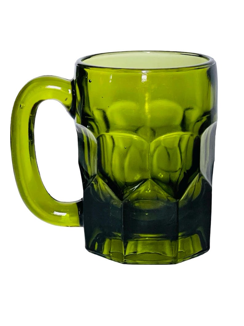 Midcentury Anchor Hocking Georgian Green Glass Mugs - Set of 6 bild 3