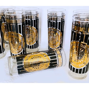 Midcentury Federal Glass Collins/Sky Ball Cocktail Glasses Stripes - Set of 8