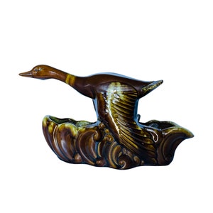 MidCentury Phil-Mar TV Lamp Planter Flying Mallard Duck Drip Glaze