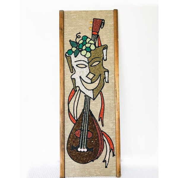 MidCentury Modern Comedy Tragedy / Jester / Musician Mask Gravel/Rock Art