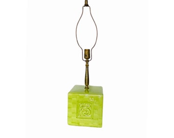 MidCentury Ceramic Lamp Lime Green Square Asian Theme