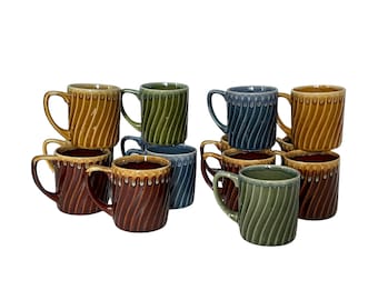 Vintage Drip Glaze Mugs Swirl Pattern Multicolored Japan - Various Sets