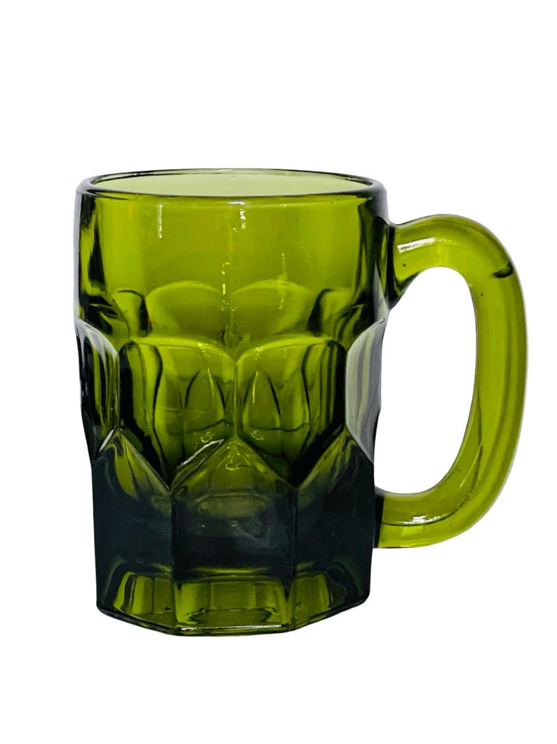 Midcentury Anchor Hocking Georgian Green Glass Mugs - Set of 6 bild 4