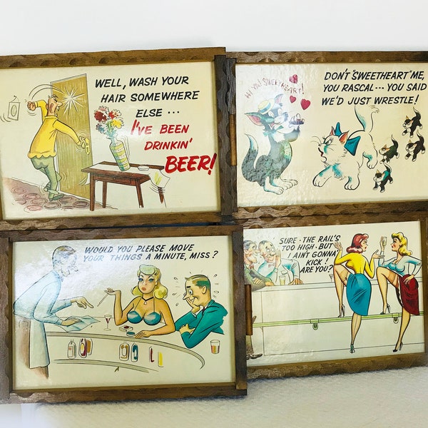 MidCentury Kitschy / Novelty Viking Wood Bar Tray - Various Sold Individually