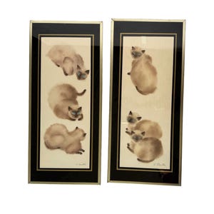 Midcentury C. Counter Siamese Cats Framed Prints Kitty Feline Art - Set of 2