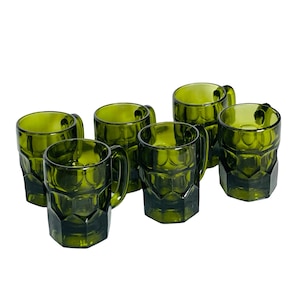 Midcentury Anchor Hocking Georgian Green Glass Mugs - Set of 6 bild 1