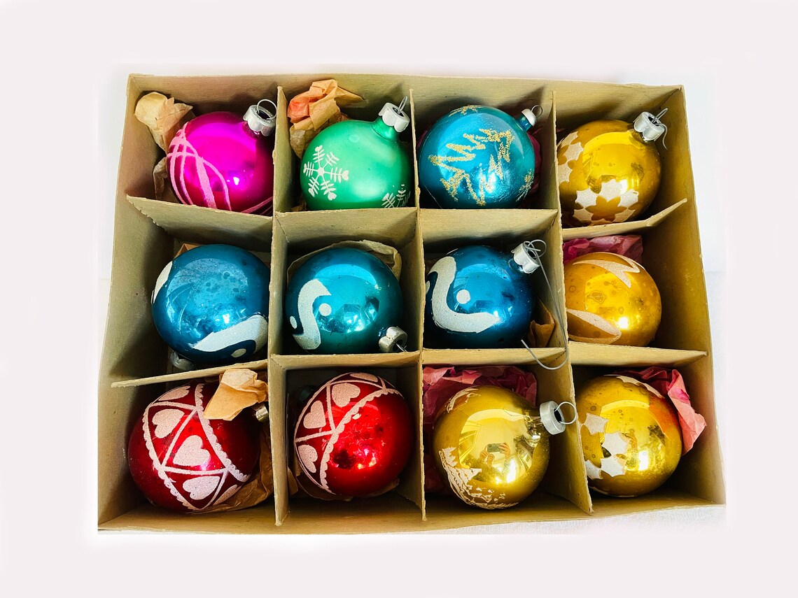 Vintage Blown Glass Christmas Ornaments Made in USA Set of Etsy