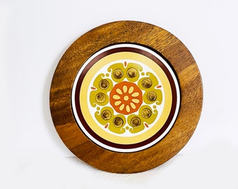 Vintage DOLPHIN Teak Wood Mod Flower Retro Cheese Board with Tile