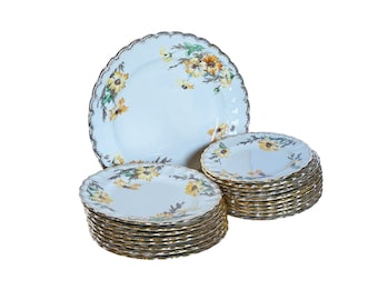 Limoges American Fluted Gold Trim Porcelain USA Yellow Daisy Dinnerware Mixed Plates