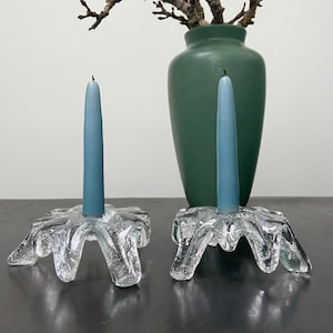 Pair of Blenko glass Ice Floe candle holders