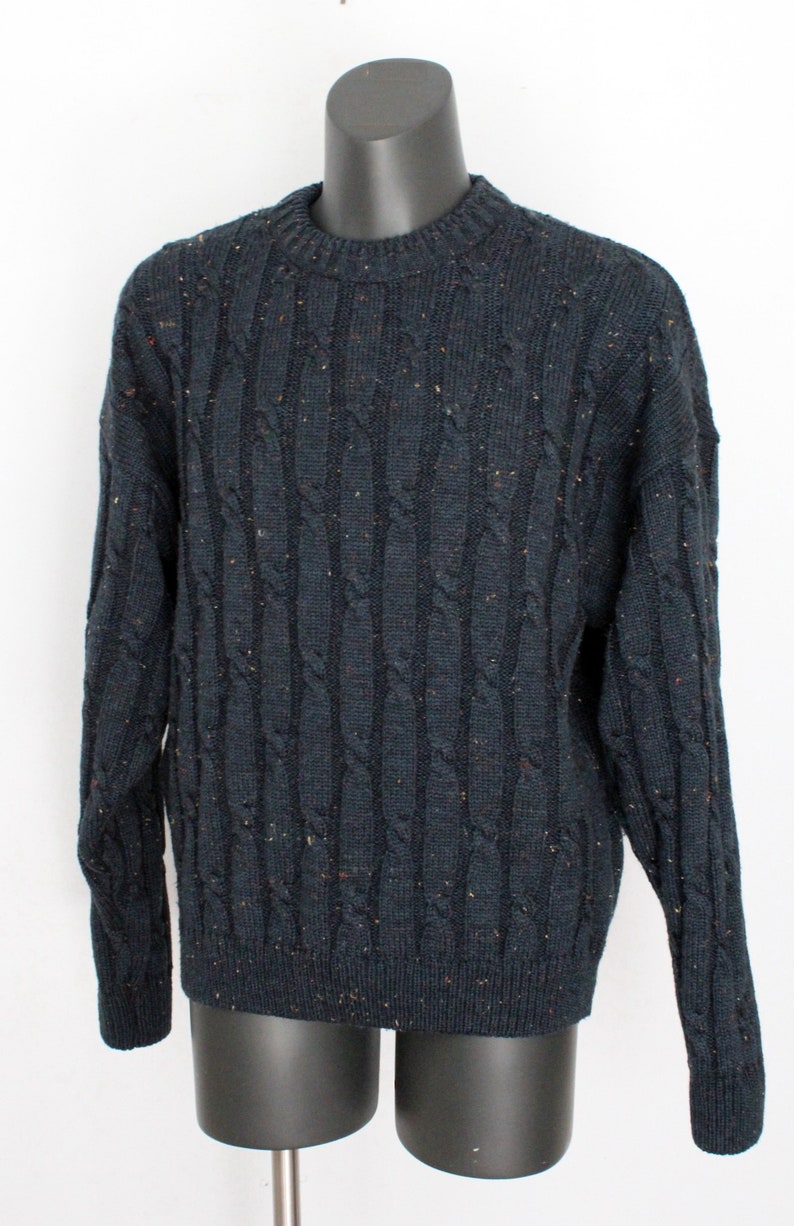 yellow orange size EXTRA LARGE crew neck Blue Rodeo Brand warm unisex wear and ivory specks 1990s speckled teal wool blend sweater