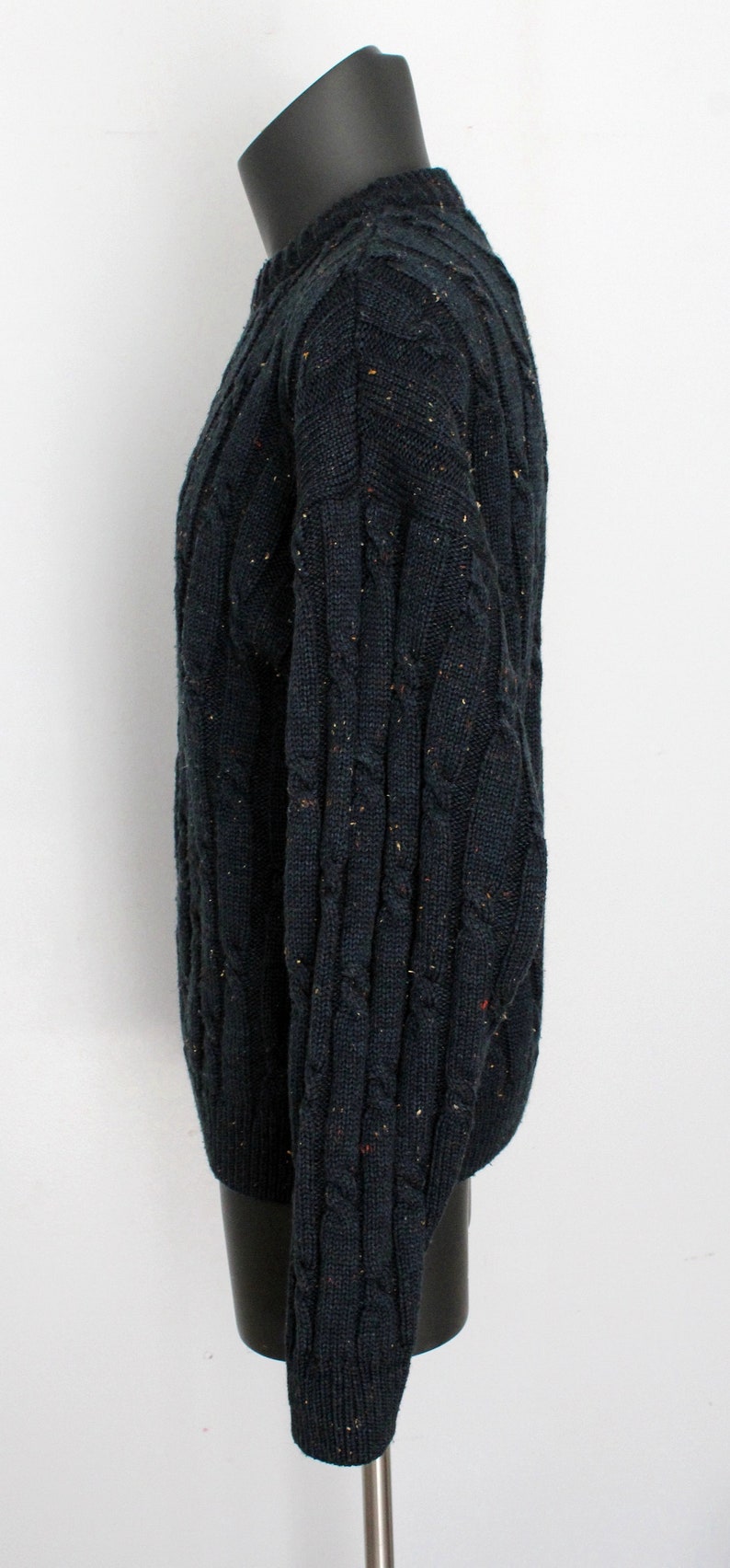 yellow orange size EXTRA LARGE crew neck Blue Rodeo Brand warm unisex wear and ivory specks 1990s speckled teal wool blend sweater