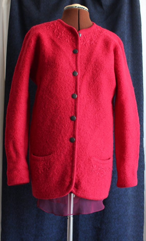 Thick cardigan jacket -Vintage red bright wool swe