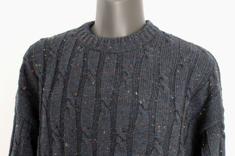 yellow orange size EXTRA LARGE crew neck Blue Rodeo Brand warm unisex wear and ivory specks 1990s speckled teal wool blend sweater