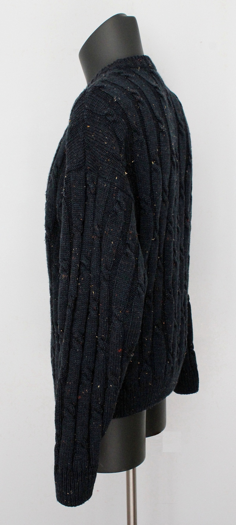 yellow orange size EXTRA LARGE crew neck Blue Rodeo Brand warm unisex wear and ivory specks 1990s speckled teal wool blend sweater